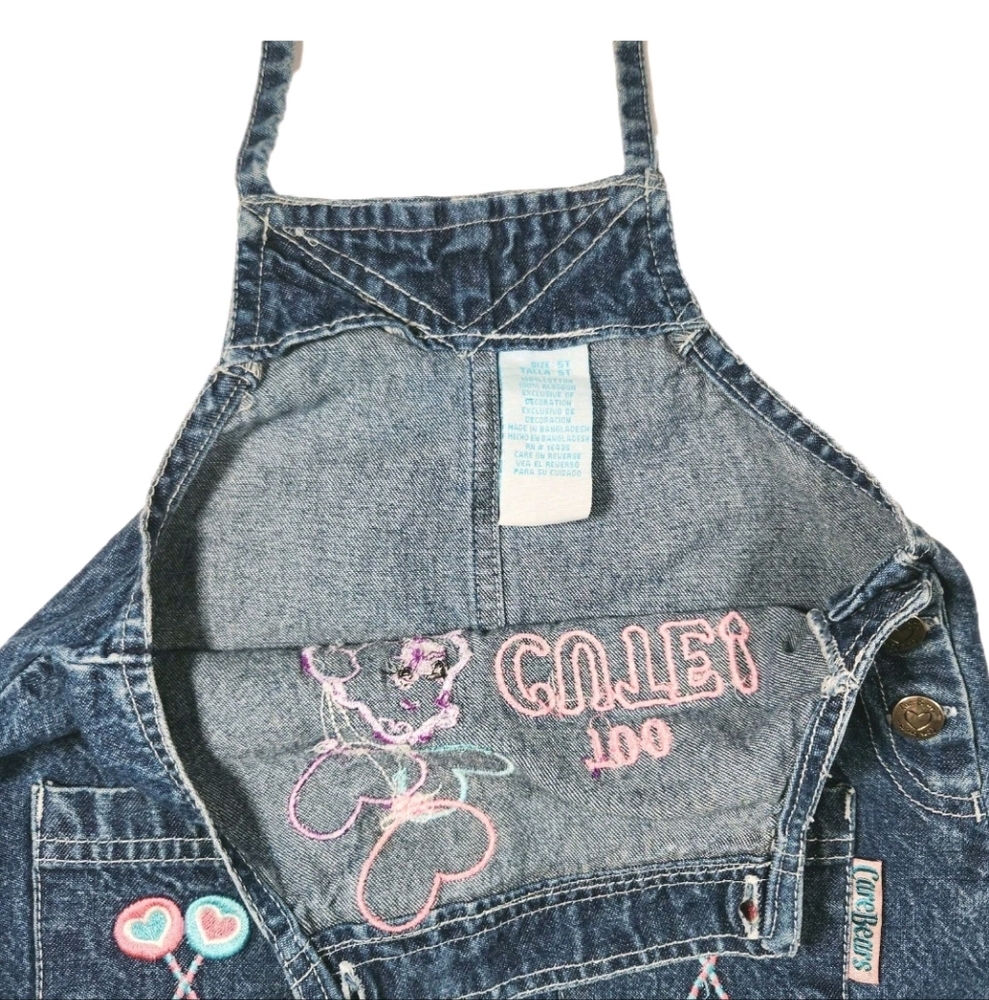 Vtg Care Bears 5T Denim Jean Overall Dress Y2K Girl Clothes Kidcore Care Bear - Picture 6 of 9